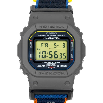 Orologio da uomo Casio G-Shock con cinturino in tessuto, movimento digitale al quarzo, modello DW-5600MNC-8A2, impermeabile fino a 200 metri.