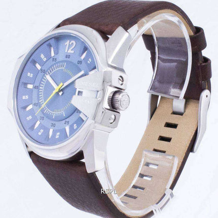Orologio da uomo Diesel Mega Chief al quarzo quadrante blu con cinturino in pelle marrone DZ1399