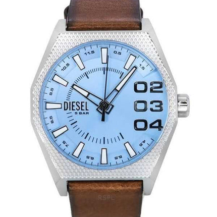 Orologio da uomo Diesel Scraper con cinturino in pelle e quadrante blu al quarzo DZ2174