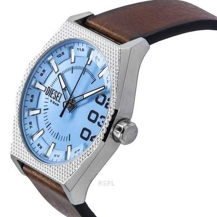 Orologio da uomo Diesel Scraper con cinturino in pelle e quadrante blu al quarzo DZ2174