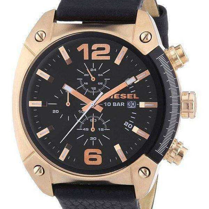 Cronografo Diesel Overflow Cronografo quadrante nero Orologio da uomo in pelle DZ4297