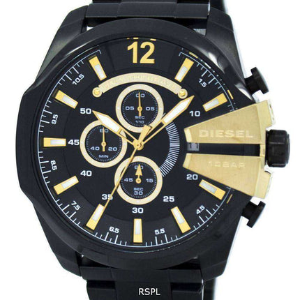 Diesel Mega Chief Quartz Cronografo quadrante nero nero IP DZ4338 Orologio da uomo