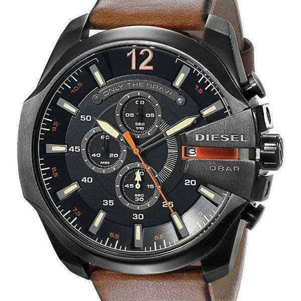 Orologio da uomo Diesel Mega Chief quadrante nero in pelle marrone DZ4343