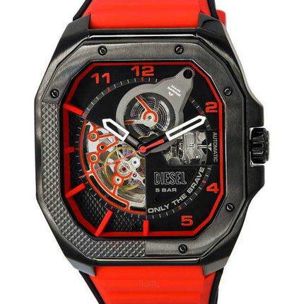 Orologio da uomo automatico DZ7469 con cinturino in silicone scuoiato diesel cuore aperto quadrante nero