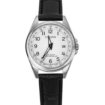 Orologio da donna Citizen Radiocontrollato con cinturino in pelle e quadrante bianco Eco-Drive EC1180-14A 100M