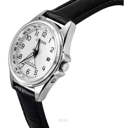 Orologio da donna Citizen Radiocontrollato con cinturino in pelle e quadrante bianco Eco-Drive EC1180-14A 100M