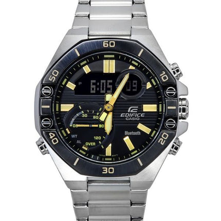 Casio Edifice Analog Digital Smartphone Link Acciaio inossidabile Quadrante nero Quarzo ECB-10DB-1A9 100M Orologio da uomo