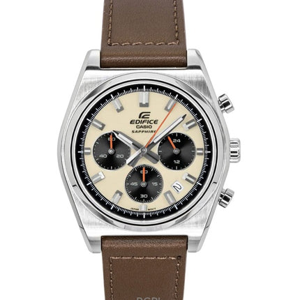 Orologio da uomo Casio Edifice Analog Standard Cronografo Cinturino in pelle Quadrante avorio Quarzo EFB-730L-7AV 100M