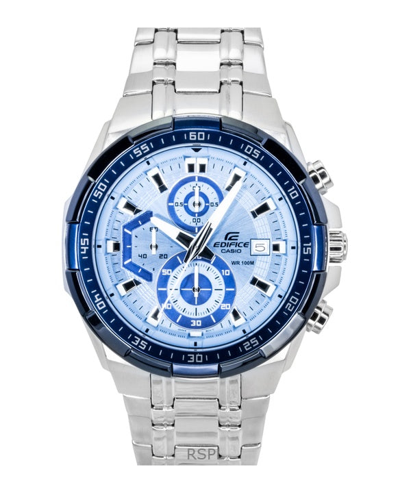 Orologio da uomo Casio Edifice Analog Standard Cronografo in acciaio inossidabile con quadrante blu al quarzo EFR-539DE-2AV 100M