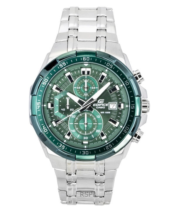 Orologio da uomo Casio Edifice Analog Standard Cronografo in acciaio inossidabile con quadrante verde al quarzo EFR-539DE-3AV 100M