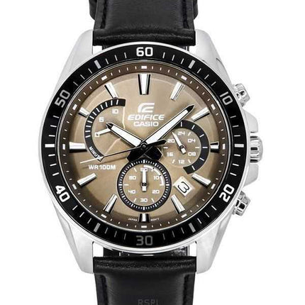 Casio Edifice Analog Standard Cronografo Cinturino in Pelle Quadrante Marrone Chiaro Quarzo EFR-552L-5A 100M Orologio da Uomo