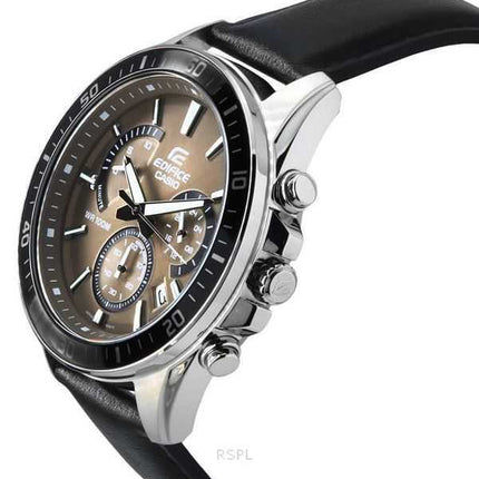 Casio Edifice Analog Standard Cronografo Cinturino in Pelle Quadrante Marrone Chiaro Quarzo EFR-552L-5A 100M Orologio da Uomo