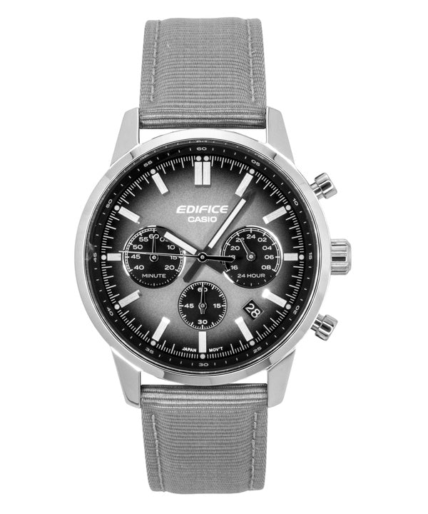 Casio Edifice Analog Chronograph Leather Strap Grey Dial Quartz EFR-575C-8A 100M Men's Watch