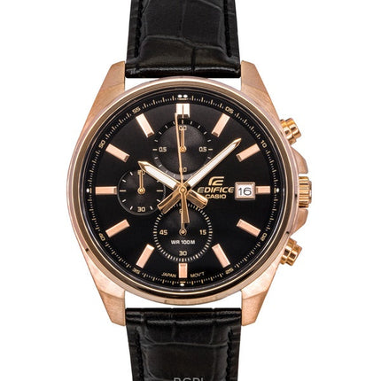 Orologio da uomo Casio Edifice Analog Standard Cronografo Cinturino in pelle Quadrante nero Quarzo EFV-610ECL-1A 100M
