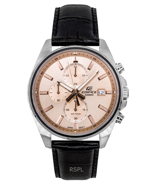 Orologio da uomo Casio Edifice Analog Standard Cronografo Cinturino in pelle Quadrante salmone Quarzo EFV-610EL-5A 100M