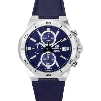 Orologio da uomo Casio Edifice Standard cronografo cinturino in pelle quadrante blu quarzo EFV-640L-2A 100M