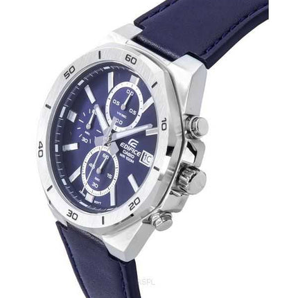 Orologio da uomo Casio Edifice Standard cronografo cinturino in pelle quadrante blu quarzo EFV-640L-2A 100M