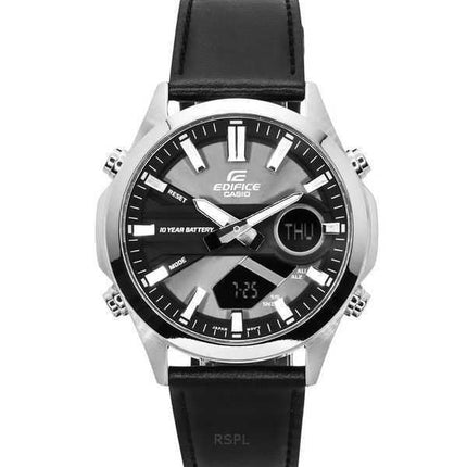 Casio Edifice Analog Digital Cinturino in Pelle Quadrante Grigio Quarzo EFV-C120L-8A 100M Orologio da Uomo