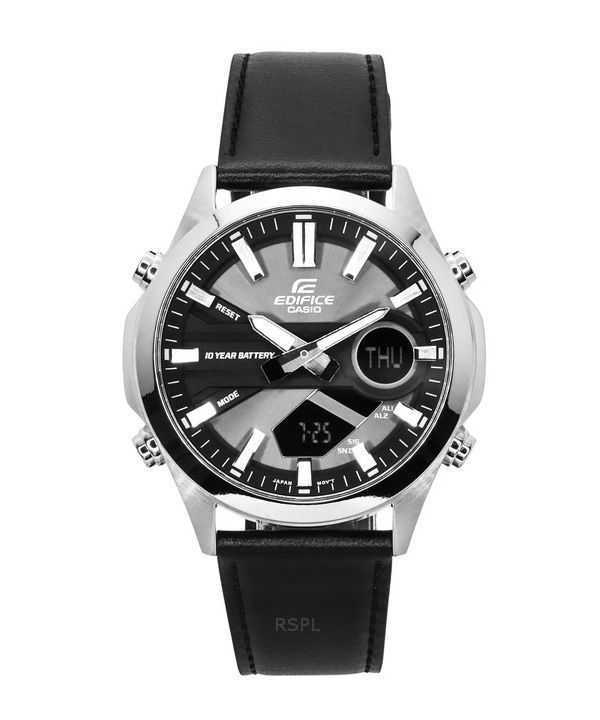 Casio Edifice Analog Digital Cinturino in Pelle Quadrante Grigio Quarzo EFV-C120L-8A 100M Orologio da Uomo