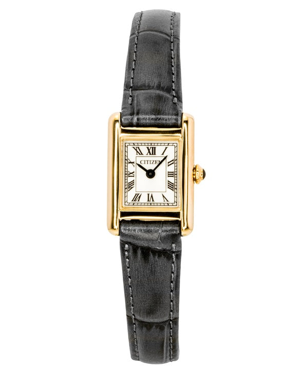 Orologio da donna Citizen analogico con cinturino in pelle, quadrante argentato e tecnologia Eco-Drive EG2799-18W