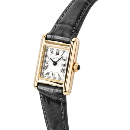 Orologio da donna Citizen analogico con cinturino in pelle, quadrante argentato e tecnologia Eco-Drive EG2799-18W