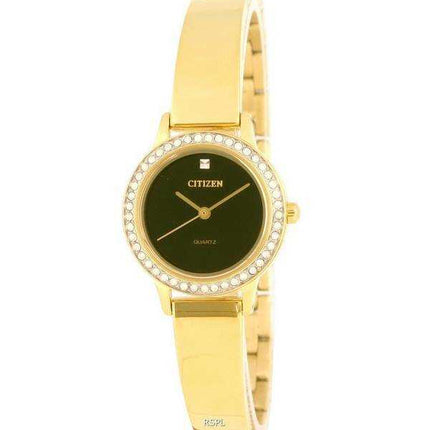 Orologio da donna Citizen Crystal Accents in acciaio inossidabile tono oro quadrante nero al quarzo EJ6132-55E.G