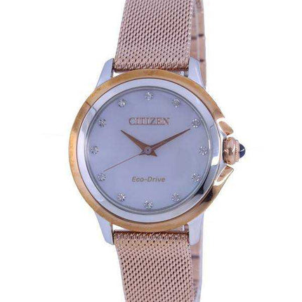 Orologio da donna Citizen Ceci con accenti di diamanti tono oro rosa in acciaio inossidabile Eco-Drive EM0796-75D