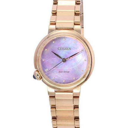 Orologio da donna Citizen Eco-Drive con accenti di diamanti in oro rosa in acciaio inossidabile con quadrante in madreperla EM09