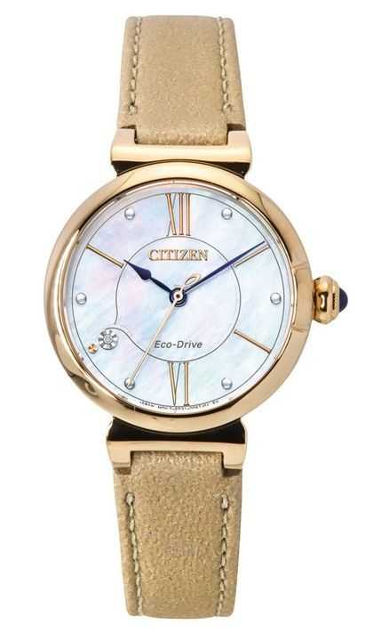 Orologio da donna Citizen L Series Diamond Accent cinturino in pelle quadrante in madreperla bianca Eco-Drive EM1073-18D