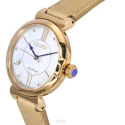 Orologio da donna Citizen L Series Diamond Accent cinturino in pelle quadrante in madreperla bianca Eco-Drive EM1073-18D
