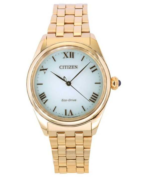 Orologio da donna Citizen L in acciaio inossidabile color oro rosa con quadrante verde chiaro Eco-Drive EM1143-81X