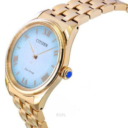 Orologio da donna Citizen L in acciaio inossidabile color oro rosa con quadrante verde chiaro Eco-Drive EM1143-81X