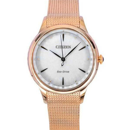 Orologio da donna Citizen L in acciaio inossidabile color oro rosa con quadrante bianco Eco-Drive EM1153-88A