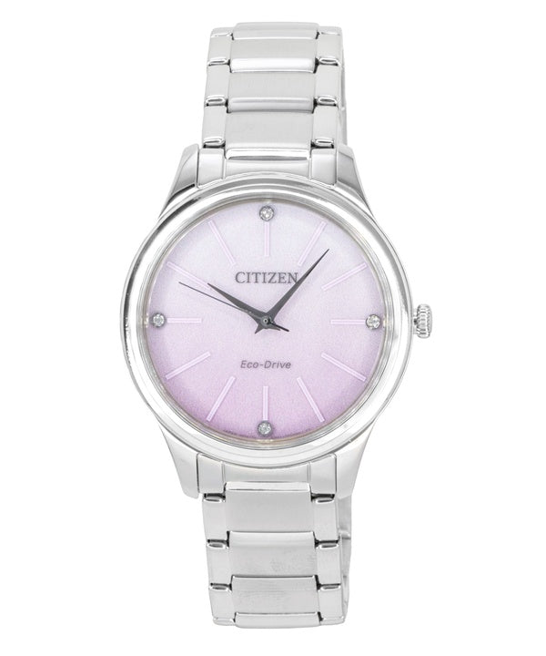 Orologio da donna Citizen Eco-Drive analogico in acciaio inossidabile con quadrante rosa e alimentazione solare EM1220-58X