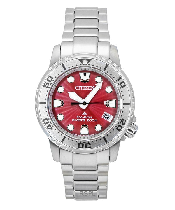 Orologio da donna Citizen Promaster Dive in acciaio inossidabile con quadrante rosso Eco-Drive EO2027-50Z 200M