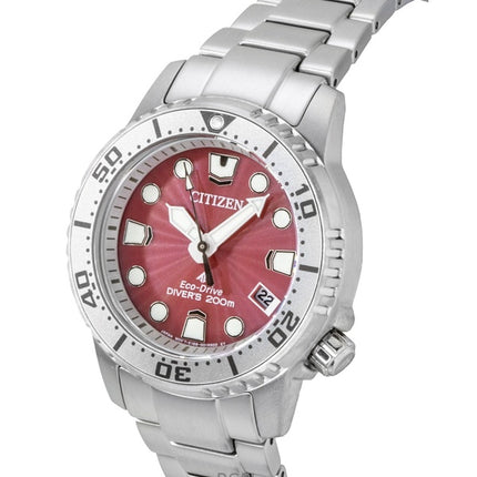 Orologio da donna Citizen Promaster Dive in acciaio inossidabile con quadrante rosso Eco-Drive EO2027-50Z 200M