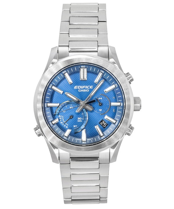 Orologio da uomo Casio Edifice Analog Chronograph Smartphone Link in acciaio inossidabile con quadrante blu, alimentazione solare, modello EQB-1300D-2A, impermeabile fino a 100 metri.