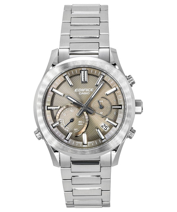 Orologio da uomo Casio Edifice Analog Chronograph Smartphone Link in acciaio inossidabile con quadrante marrone, alimentazione solare, modello EQB-1300D-5A, impermeabile fino a 100 metri.