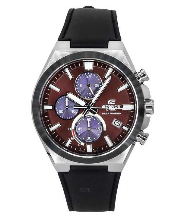 Casio Edifice Analog Cronografo Cinturino in Pelle Quadrante Bordeaux Solare EQS-950BL-5A 100M Orologio da Uomo