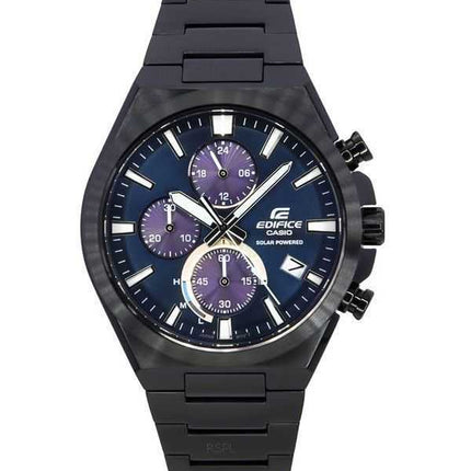 Casio Edifice Analog Chronograph Nero Acciaio inossidabile placcato ioni Quadrante blu Solar EQS-950DC-2A Orologio da uomo 100M