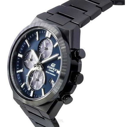 Casio Edifice Analog Chronograph Nero Acciaio inossidabile placcato ioni Quadrante blu Solar EQS-950DC-2A Orologio da uomo 100M