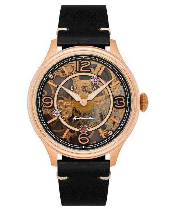 Orologio da uomo automatico con quadrante scheletro in vera pelle Thomas Earnshaw Baron ES-8231-03
