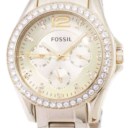 Fossil Riley multifunzione oro tono quadrante in cristallo ES3203 orologio da donna