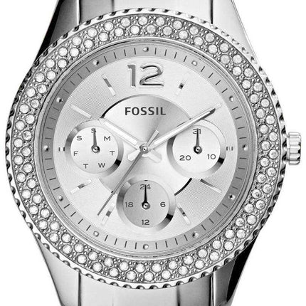 Orologio da donna multifunzione argento-tono ES3588 multifunzione con cristallo fossile Stella