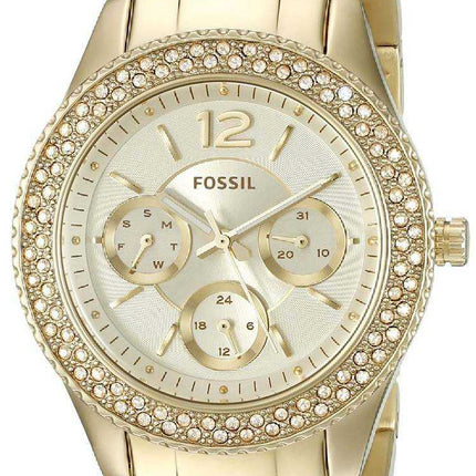 Orologio da donna con cristalli oro-tono ES3589 color champagne multifunzione con cristalli fossili Stella