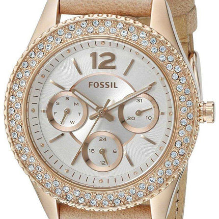 Fossil Stella multifunzione in oro rosa con cinturino in pelle cristalli impreziosito da orologio da donna ES3816