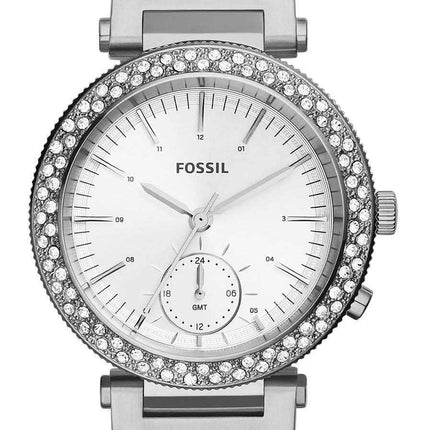 Fossil Urban Traveller multifunzione cristalli quadrante argento impreziosito orologio da donna ES3849
