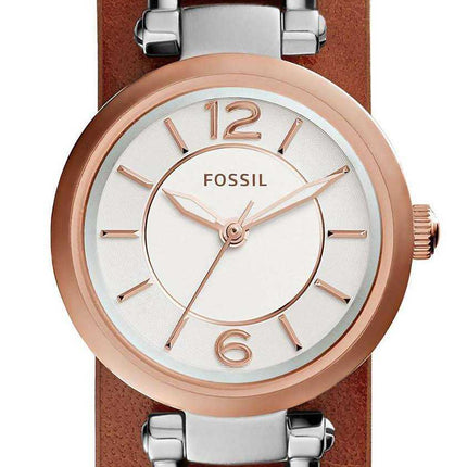 Orologio da donna Fossil Georgia con quadrante bianco in pelle marrone ES3855