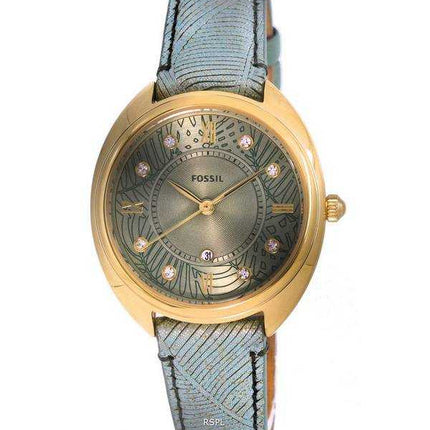 Orologio da donna ES5163 al quarzo con quadrante verde in pelle fossile Gabby