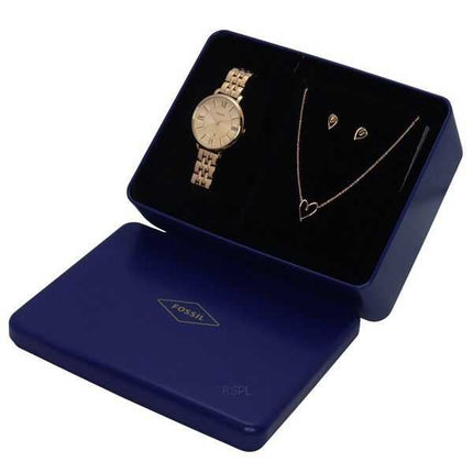 Fossil Jacqueline acciaio inossidabile quadrante tono oro rosa quarzo ES5252SET orologio da donna con set regalo